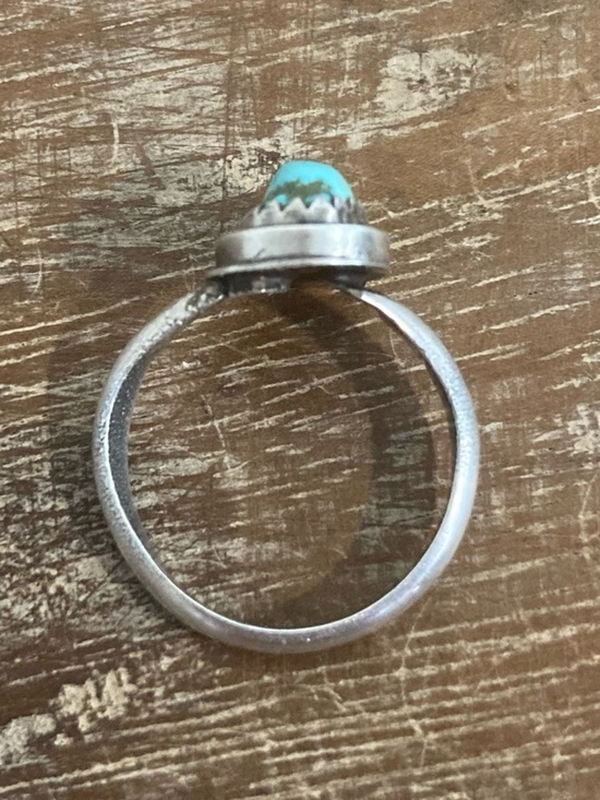Silver Tone Sawtooth Bezel with Turquoise Colored Stone Ring Approx 5.5 Size - Picture 8 of 14